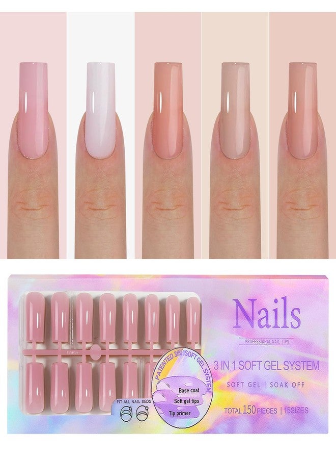 Maigitur 150pcs Maigitur French Gel Nail Tips - Skin Tones Nude Press on Nails Long Square Nail Tips Nude Pre Colored Soft Gel Nail Tip Reusable False Nails in 15Sizes-Soak Off Acrylic Fake Nails Extensions… - Image 3
